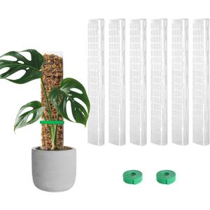 EOX 6 Pcs 15 Inch Plastic Moss Pole for Monstera, D Shaped Poles for Climbing Plants Work with Sphagnum Moss, 80 Inch Plant Stake Set of 6, Garden Ties