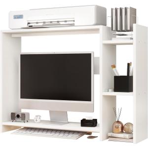 IBUYKE Desktop Bookshelf,36.8" Desktop Organizer Shelf,Wood Desk Hutch for Computer Monitor,Display Shelf for Office Home Dormitory,White TMZ008W, 9.4 inches x 36.8 inches x 28.3 inches