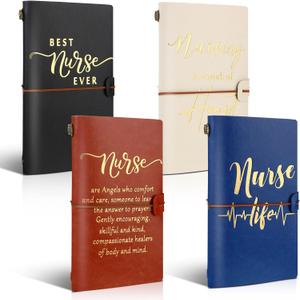 Spakon 4 Pcs 2025 Nurse Practitioner Appreciation Gift Leather Notepads Thank You Notebook Gift for Medical Assistant Pharmacy Technician Nursing Students Christmas Thanksgiving Team Office Supplies