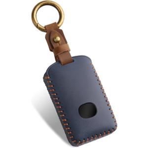 FT FUNTOR for Mazda Key Fob Cover,Leather Key Cover with 4 Buttons,Compatible with Mazda 3/6/3 Hatchback/CX-5/CX-6/CX-9/CX30/CX-50/CX-70/CX-90 with Keychain (Blue-Brown Line)