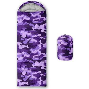 Sleeping Bags for Adults and Kids Backpacking Camping Sleeping Bags for Girls and Boys Lightweight Waterproof Cold/Warm Sleeping Bag for All Season (Single -31.5x90.5, Purple Camo)