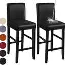 YISUN Bar Stool Covers, Stretch Waterproof PU Bar Stool Slipcover Removable Washable Bar Stool Chair Covers, High Chair Cover with Elastic Bands (2 Pack, Black)