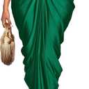 WDIRARA Women's Ruched Bodycon Maxi Skirt Cocktail Party High Waisted Long Fishtail Skirts Large