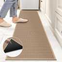 8ft Natural Jute Hallway Runner Rug Non Slip Washable, Rubber Backed Long Khaki Indoor Entryway Runner, Absorbent Kitchen Carpet Sink Rug