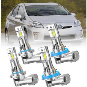 Upgraded Vehicle Front Headlight Bulbs, 9005 and H11 Front Light Combo, 6000K with Built-in Fan for Toyota Prius 2010 2011 2012 2013 2014 2015, High and Low Beam, 12-24V, 4-Pack