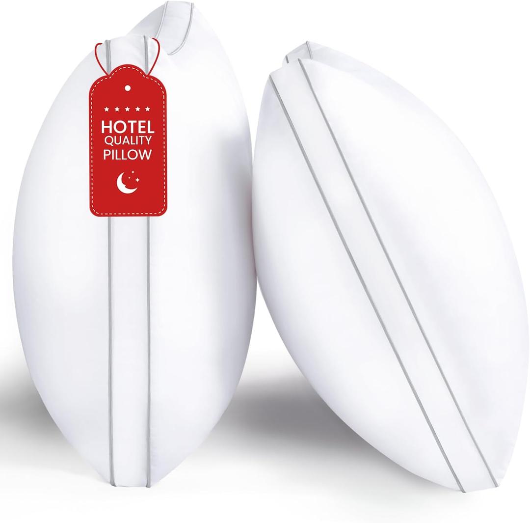 Pillows Queen Size Set of 2, Gusseted Bed Pillows for Sleeping 2 Pack, Luxury Hotel Quality, Supportive Queen Pillow with Soft Down Alternative for Back Stomach Side Sleepers, Machine Washable (Grey)