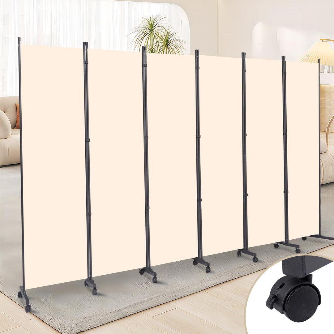 Room Divider 6 Panel Room Dividers/Wheels, Fabric Room Divider Panel for Office Room Partitions and Dividers, Portable Partition Wall Divider for Room Separation, Freestanding Privacy Screen Indoor
