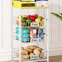 4-Tier Small Kitchen Storage Cart on Wheels with Pull-Out Drawers, Rolling Pantry and Snack Organizer Cart with Wood Top, Kitchen Floor Fruit Basket Stand for Fruit Potato Onion Veggie Snack (White)
