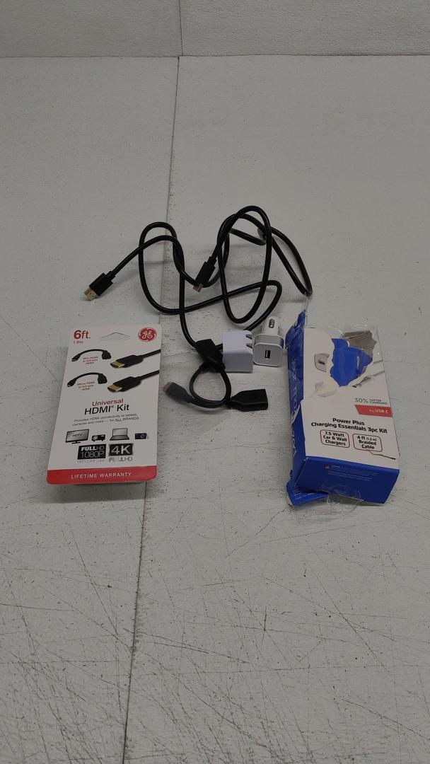 Pack of 2: 1) Power Plus Charging Essential Kit; 2) GE Universal HDMI Kit, 6 ft. Cable, Mini HDMI Micro HDMI Adapter, Black, 33584