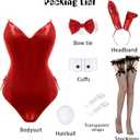Drofe Bunny Costume Women Bunny Girl Senpai Cosplay Anime Role Costume Bodysuit Set (Red)