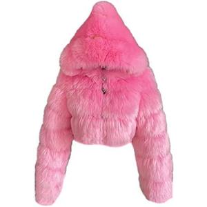 Colf Women's Winter Parka Coat Long Sleeve Faux Fur Coat with Hooded Warm Short Overcoat Jacket XXL