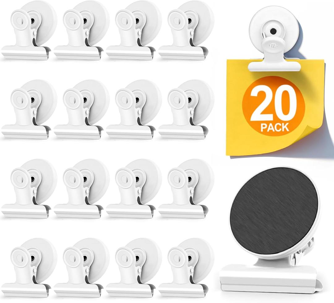 20 Pack Refrigerator Magnets, White Magnetic Clips Whiteboard Magnets, Magnet Clips Heavy Duty Fridge Magnets for Photo Displays, Home, Office, Classroom