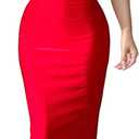 SOLY HUX Women's Tie Backless Halter Dress Cowl Neck Bodycon Maxi Cocktail Party Dresses (Large, Pure Red)