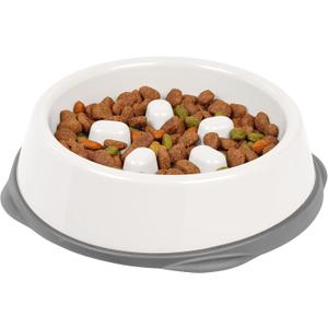 IRIS USA 2-Cup Slow Feeder Bowl, Anti-Choking & Anti-Slip Puzzle Dish for Healthy Digestion, Short Snout Dogs & Cats, BPA & PVC-Free, White/Gray
