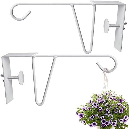 moonoom 2 Pack Adjustable Vinyl Fence Hooks,5 x 10 Inches Durable White Patio Hooks Coated Steel Fence Hangers for Hanging Flower Baskets, Wind Chimes, Planters, Lights (2pcs White)
