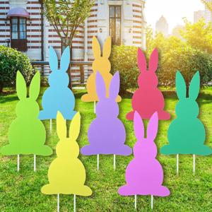 Yerliker 8 Pcs Easter Yard Signs with Stakes Outdoor Garden Bunny Lawn Signs Decorative Bunny Yard Stakes Rabbit Easter Decorations for Easter Hunt Game Home Spring Props Party Supply (Classic Style)