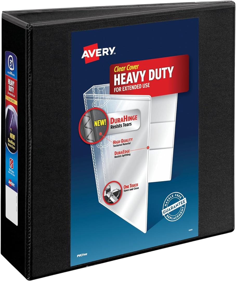Avery Heavy-Duty View 3 Ring Binder, 3 Inch One Touch EZD Rings, 670-Sheet Capacity, 3.5 Inch Wide Spine, 1 Black Binder (79693)