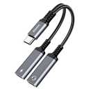USB C Splitter, ZOOAUX Dual Headphone and Charger Adapter,2-in-1 Type C Audio Dongle Cable with PD 60W Fast Charging Support Call Music for Pixel 4 3 XL,Galaxy S22 S21 S20+ S20 Note 20 10,Xperia