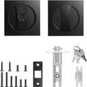 Square Door Hardware - Sliding Pocket Door Lock with Key, Flush Latch for Bed/Bath, Matte Black, 2-3/8" Backset