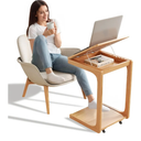 KASLANDI Wooden C-Shaped End Table,Couch Table with Adjustable Desktop,Small Rolling Side Table with 2 Lockable Wheels,Small End Table for Couch, Living Room,Bedroom (Natural)