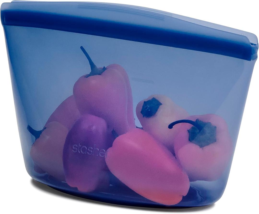 Stasher Silicone Reusable Storage Bag, 4-Cup Bowl, Reusable Freezer Bag, Microwave, Dishwasher, Oven Safe, Sous Vide, Lunch Container, Eco Friendly, Food Storage Bag, Snack Bag, 32 oz, Deep Ocean | Reusable Food Bag