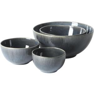 Gibson Elite Sandy Pines 4 Piece Nesting Bowl Set, 4, 5.5, 7 & 9 Round Stoneware Bowls, Reactive Glaze Finish, Blue, Mixing, Prep & Serving Bowls, Microwave & Dishwasher Safe