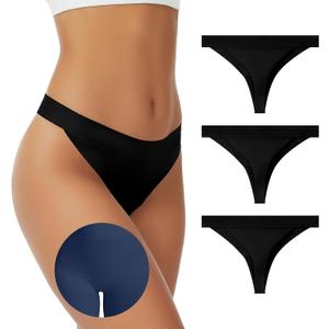 Camel Toe Thong Underwear for Women Cameltoe Proof Concealer No Show Panties Liners Stretchy Workout G-Strings (Black, L)