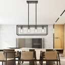 XILICON Oil Rubbed Bronze Dining Room Chandeliers Lighting Fixture Linear Pendant Modern 4-Light with Glass Shades Vintage Farmhouse Ceiling Light Hanging for Kitchen Island Cafe Bar