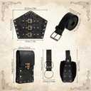 Renaissance Belt Pouch Set Medieval Viking Pirate Leather Belt Pouch & Bracers, Festival Accessories for Halloween (Black)