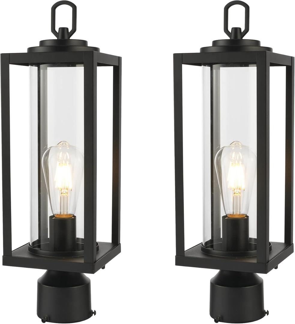 Beionxii 18.3'' H Outdoor Post Light, 2 Pack Large Size Waterproof 120V Pole Light Fixture, Black Cast Aluminum Exterior Lamp Post Lantern Head for Porch, Yard,Driveway(Base Not Included), BXA535P-2PK