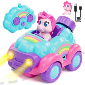 Lehoo Castle Remote Control Car for Girls, Rechargeable RC Cars w/Light & Music, Unicorn Remote Control Car for Toddlers 1-3, 2 Year Old Girl Toys Birthday Gift