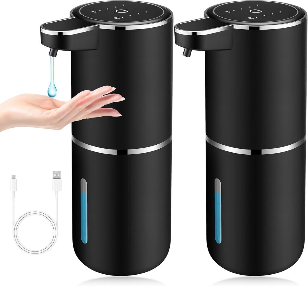 2 Pack Automatic Soap Dispenser, Automatic Liquid Soap Dispenser Touchless, 12.8oz/380ml USB Rechargeabled Wall Mounted Smart Soap Dispensers for Bathroom Kitchen Dish Soap (Black)