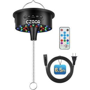 Disco Ball Motor with Light, 0/3/6/9/12/15 RPM Rotating Adjustable Speed Spinner with Remote, 6.5ft Detachable Power Cable/Battery/USB-C Power Mode, Supports 4'' - 16'' Mirror Balls for Party Outdoor