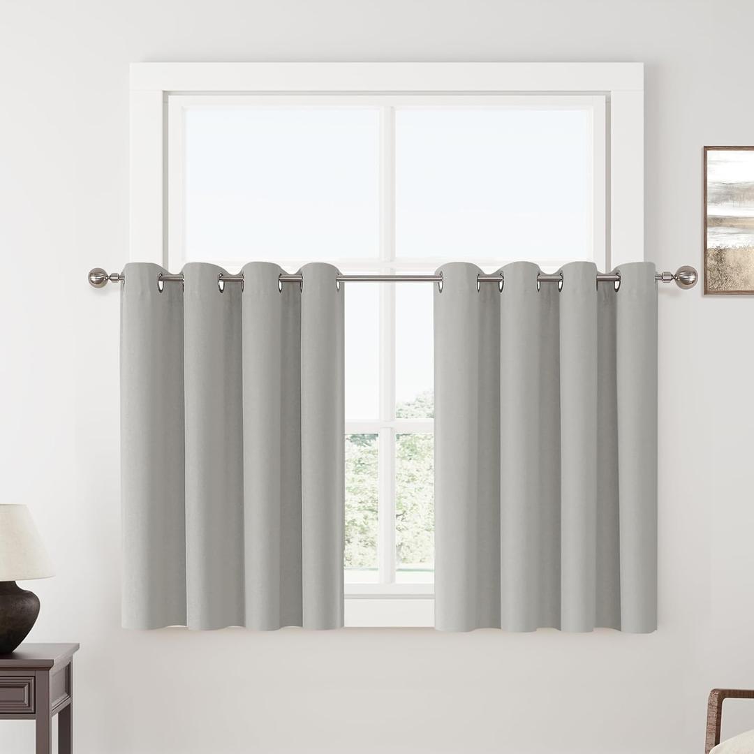 ChrisDowa 100% Blackout Light Grey Solid Curtains 45 Inches Long 2 Panels for Bedroom Living Room,Farmhouse Room Darkening Thermal Insulated Soundproof Grommet Top Window Treatment Drapes, 52x45