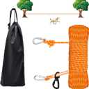 Dog Tie Out Cable for Camping, 50ft Reflective Overhead Trolley System for Dogs up to 300lbs, Portable Dog Hitching Lead, Dogs Runner for Yard Camping Training Running Hiking Outdoor (Orange)
