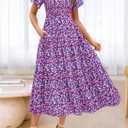 BTFBM Women's Clothing Wedding Guest Dresses Casual Boho Floral Short Sleeve Smocked Maxi Beach Spring Summer Dress 2026 (S)