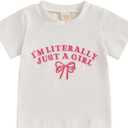 Toddler Baby Girls Clothes Short Sleeve I'm Literally Just A Girl Bow Embroidery T-Shirt Top Cute Summer Tee
