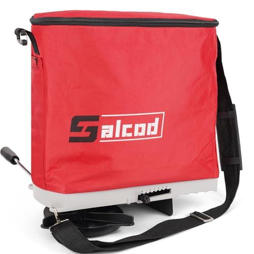 Salcod 25LB Bag Seed Spreader for Lawn, Adjustable Handheld Fertilizer Spreader with Shoulder Strap, Broadcast Grass Seed Spreader for Lawn Care, Garden Seeding, Yard Fertilizing