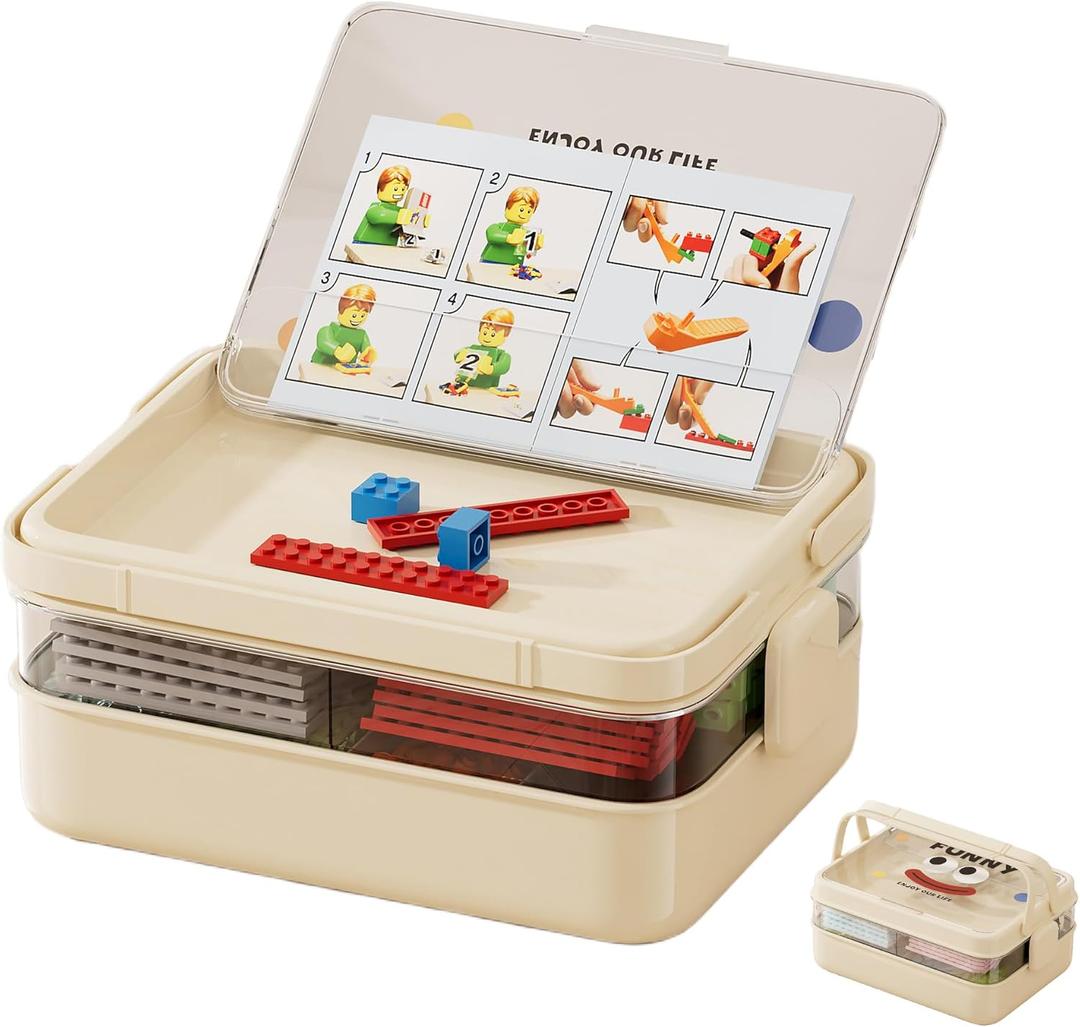 Plastic Craft Organizers and Storage Box with Instructions Holder,Art Supply Containers with Handle and Removable for lego, Books, Bead, Tool, Sewing (3 Layer, Cream White) Plastic Craft Organizers and Storage Box with Instructions Holder,Art Supply Containers with Handle and Removable for lego, Books, Bead, Tool, Sewing (3 Layer, Cream White)