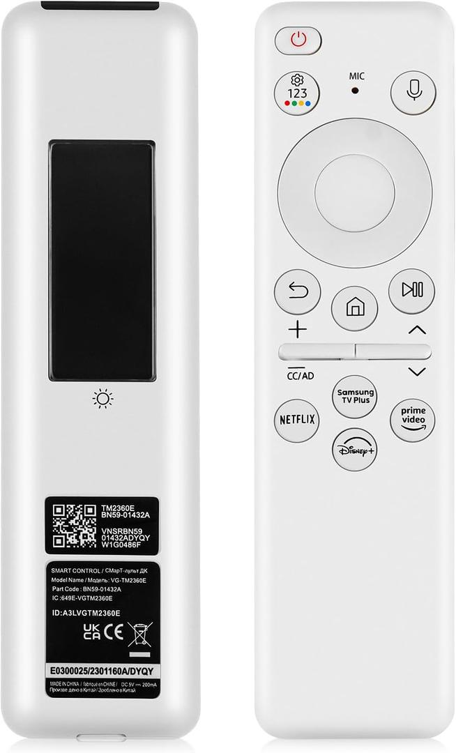 BN59-01432A Solar Voice Remote for Samsung Frame TV Remote Replacement with Bluetooth Solar Cell, Compatible with Samsung The Frame Neo QLED 8K HDR Ultra HD Smart TVs, VG-TM2360E Model