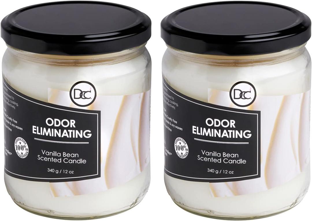Vanilla Two Pack Odor Eliminating Highly Fragranced Candle - Eliminates 95% of Pet, Smoke, Food, and Other Smells Quickly - Up to 80 Hour Burn time - 12 Ounce Premium Soy Blend, 3.5 inches x 4 inches