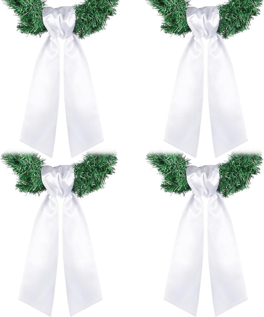VitalCozy 4 Pcs Wreath Sash for Front Door Blank Wreath Sash Accessories Embroidery Plain Blanks for Embroidery Monogram Party Farmhouse Indoor Outdoor Wedding Decor (4.49" X 56.30",White)