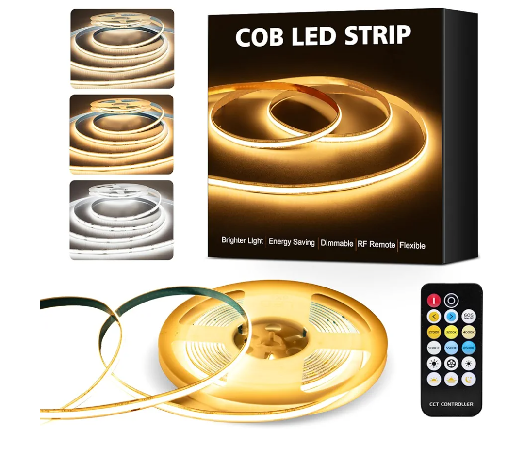 COB LED Strip Lights, 16.4Ft Dimmable White(2700K-6500K) LED Lights for Bedroom with RF Remote, 24V Ultra Bright 2800 LEDs High Density Under Cabinet Lighting for DIY TV LED Backlight Mirror Kitchen
