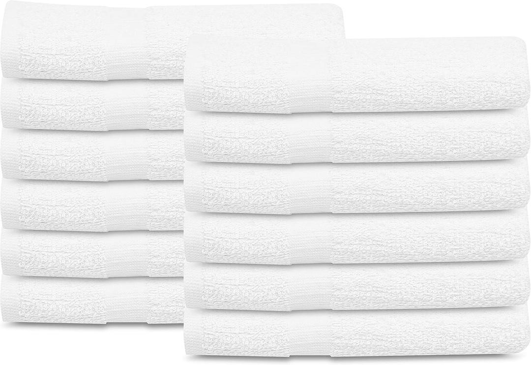 GOLD TEXTILES 12 Pcs New White (20x40 Inches) Cotton Blend Terry Bath Towels Salon/Gym Towels Light Weight Fast Drying (12 Pack Economy Grade)