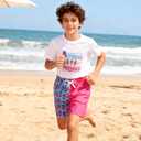 westwolf Boys Swim Trunks with Compression Liner Casual Bathing Suit for Kids Swim Shorts 6-18 Years (A1 Pink Blue)