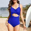 One Piece Swim Suits for Women 2025 Sexy Tummy Control Swimsuits Cutout High Waisted Criss Cross Back Bathing Suit for Women (Blue, L)