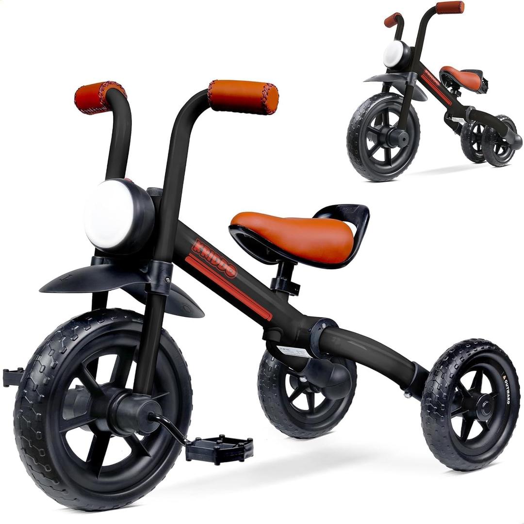 KRIDDO 2-in-1 Kids Balance Bike and Kids Tricycle for 2 to 5 Year Old, Toddler Balance Bike with Detachable Pedals, Tricycles for 3-5 Year Old's with Stitched Soft Grip, Black