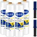 Stretch Film, RAZCC Stretch Wrap Industrial Strength, Shrink Wrap for Pallet Wrap, Heavy Duty Clear Plastic Wrap with Handles, Moving Wrapping Plastic Roll, 15" x 1000 Ft Per Roll, 60 Gauge, 4 Pack
