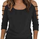 Jar of Love Women's Cold Shoulder Tops 3/4 Sleeve Sexy Going Out T-Shirts for Women Casual Tunic Tops (XX-Large, Black)