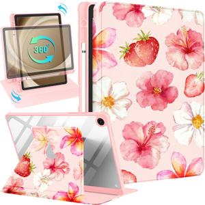 for Samsung Galaxy Tab A9+ Case - 360 Degree Rotating Stand Folio Smart Cover with Pencil Holder for Women Girls, Hibiscus for Samsung A9 Plus Tablet Case 11 inch, SM-X210/X216/X218